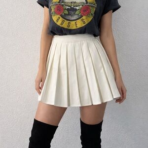 Off White Pleated Mini Skirt Size Small High Waist Preppy Effortless Chic
